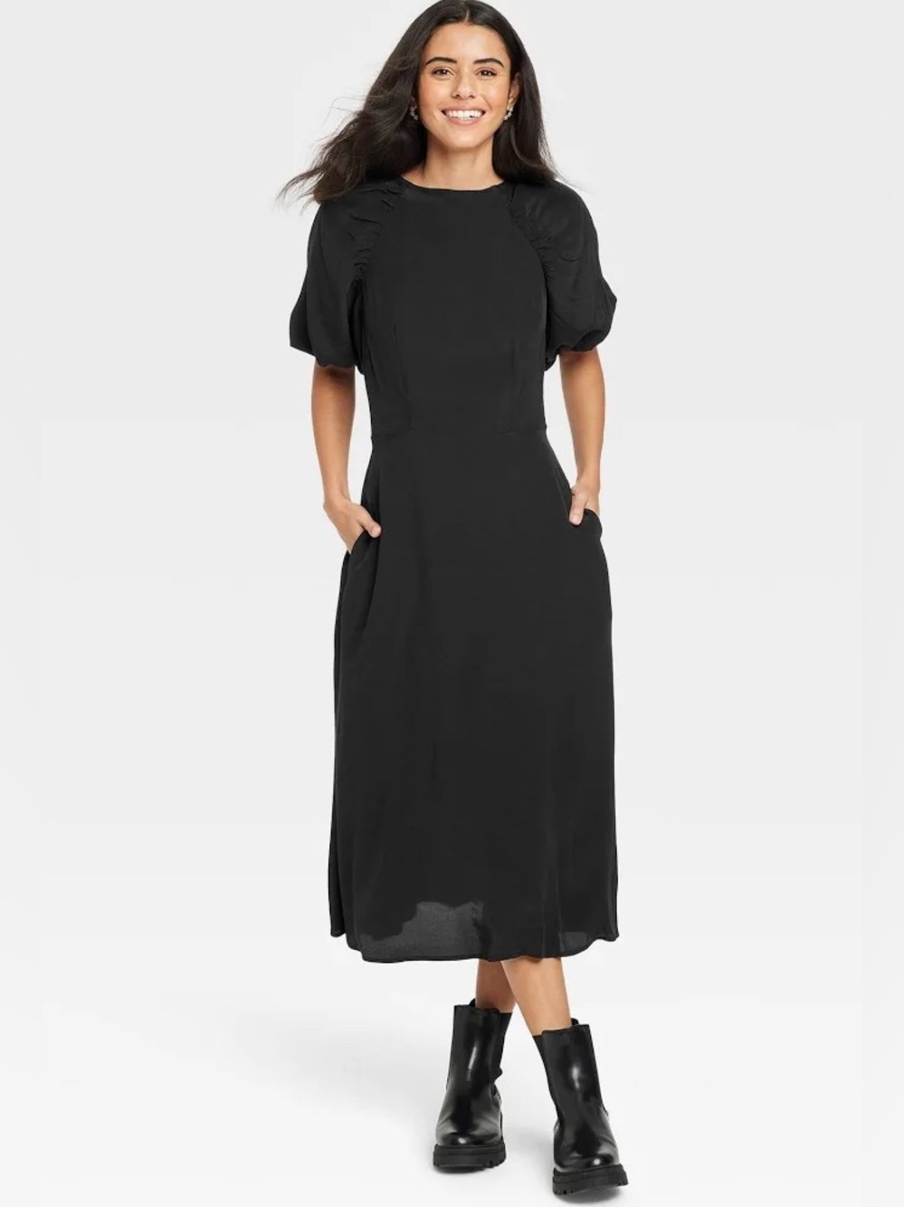 a new day Short Puff-Sleeve Midi Dress